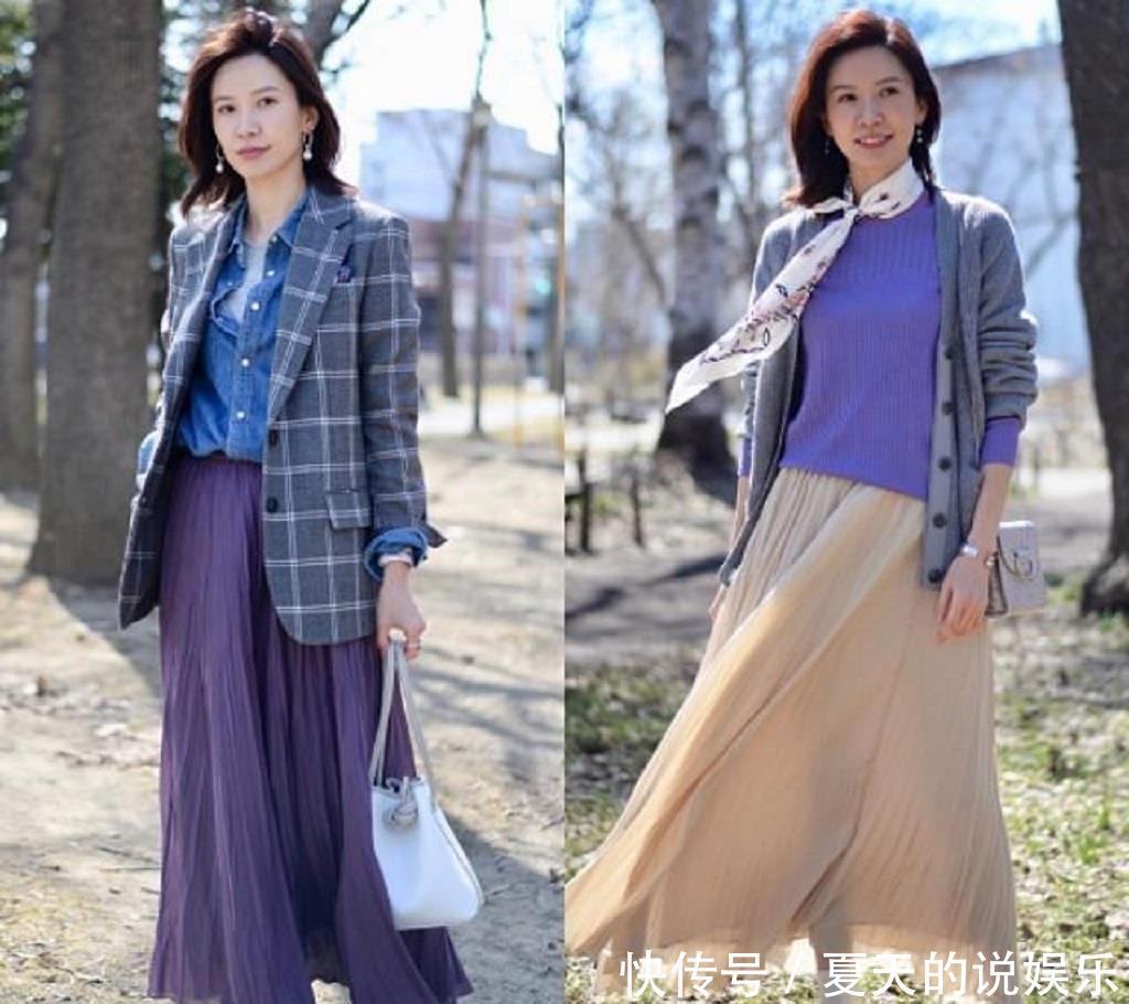  属性@百褶裙太适合40岁的女人了，自带优雅属性，诠释这个年龄段的魅力