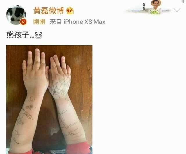  『儿子』黄磊罕见晒三胎儿子直呼熊孩子，弟弟满手涂鸦和多妹一样古灵精怪