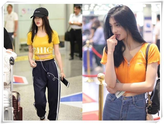 76斤鞠婧祎机场遇上94斤周洁琼，网友：干瘪和苗条的差距一目了然