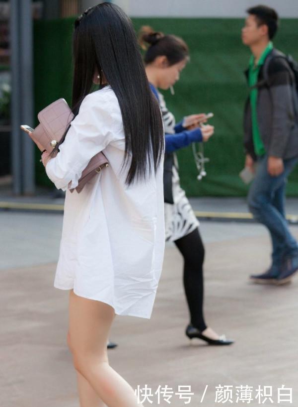 「衬衣」街拍:美丽女神白色衬衣有亮点,凸显完美身材,十分性感