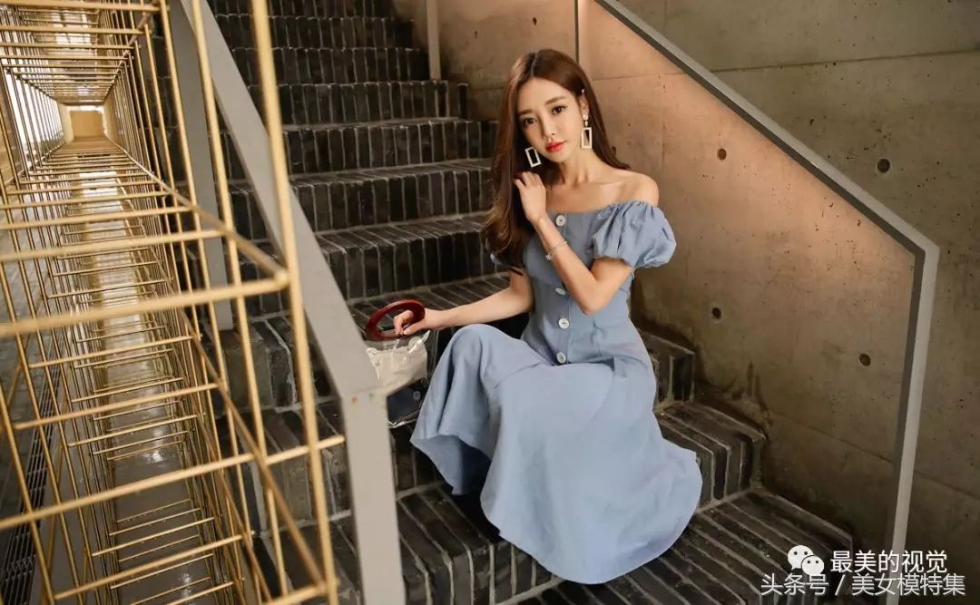 浪漫情人孙允珠，清新一字肩女神装连衣裙