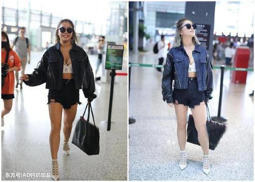 王菊运动内衣搭狗啃式热裤，内衣绳都被绷紧了，网友：有沟必火