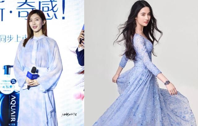 31岁江疏影与30岁刘亦菲同穿蓝裙，网友：御姐与天仙的差距！