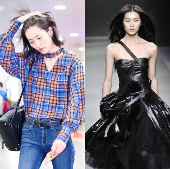 刘雯穿格纹衬衫配牛仔裤亮相, 这种简单随性的穿搭喜欢吗?