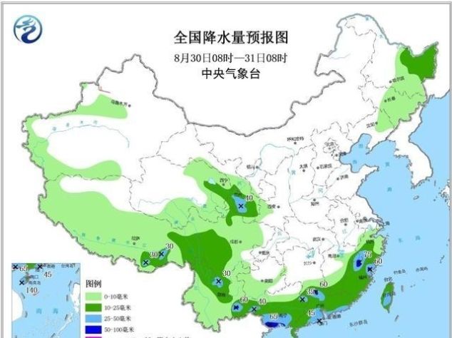  [天气]8月底前全国天气:强降雨集中在两个区域，北方广大地区秋