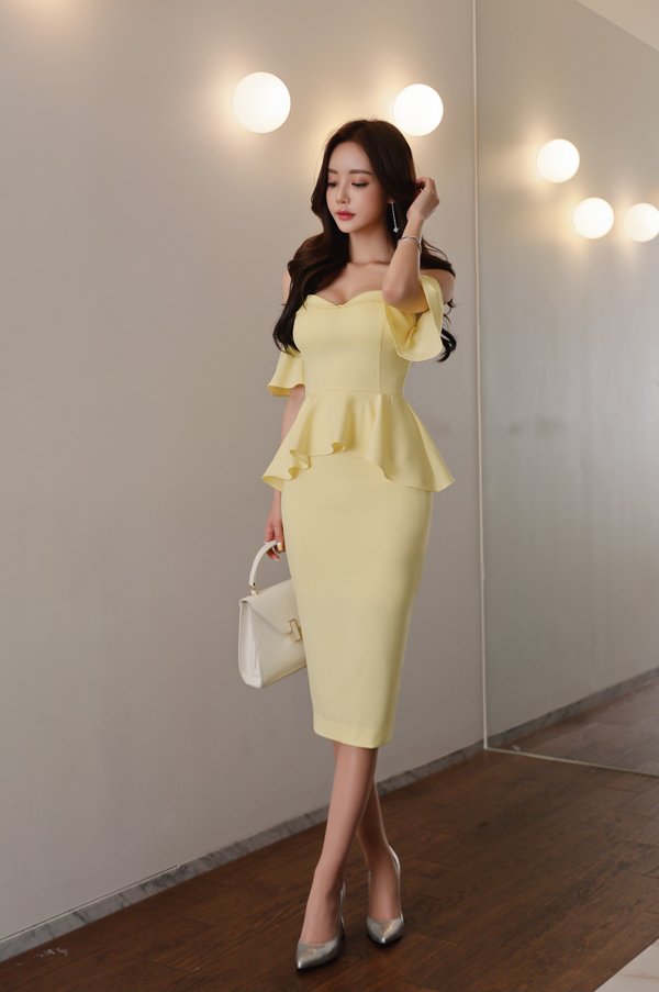 马德里情愫柠檬早莺鲜黄礼裙