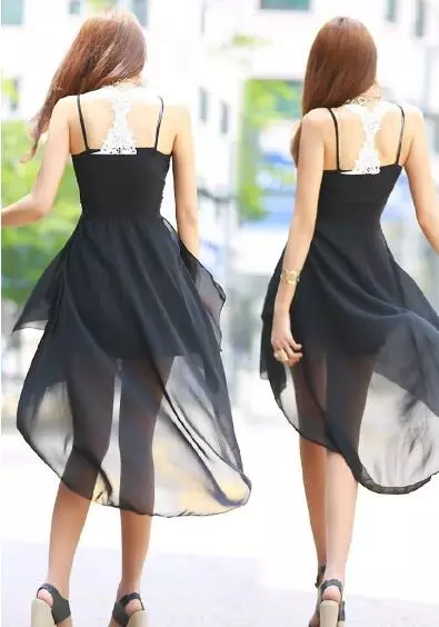 身材高挑的小姐姐，穿搭吊带连衣裙展现完美身材，显得非常迷人！