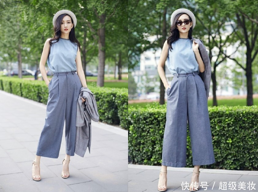 王鸥这阔腿裤也太大了！裤管宽到都能钻进一个人，网友：这才凉爽
