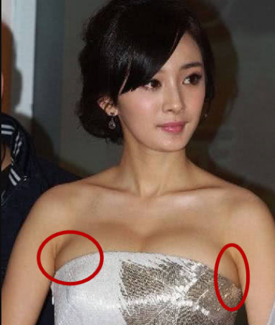 胸大也烦恼！杨幂穿紧身抹胸裙秀事业线，再次被赘肉抢镜！