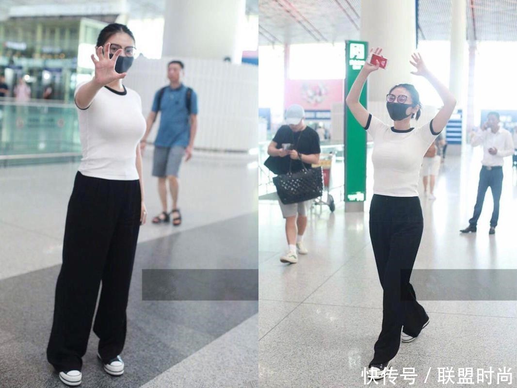 徐冬冬穿紧身T恤去机场，却被吐槽上下一样粗，网友：没点曲线感