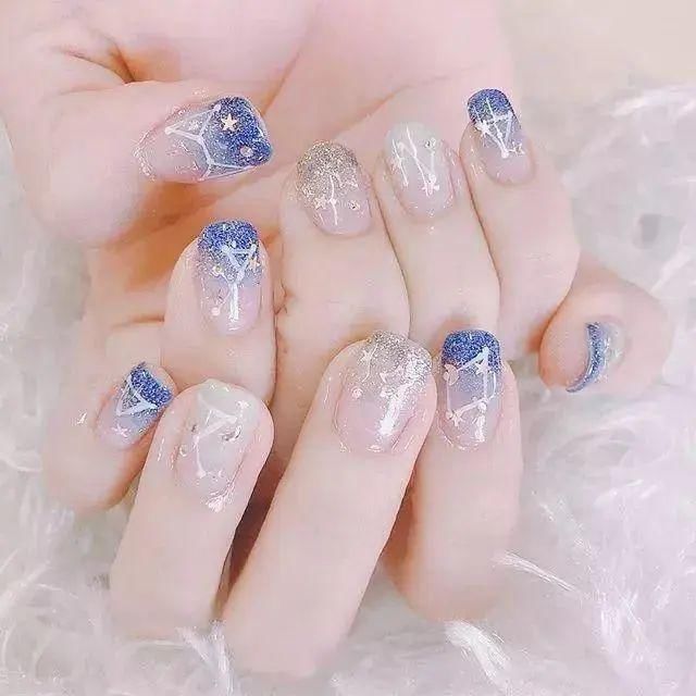  『复古』高级耐看显白，蓝色复古美甲