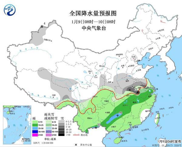 江苏安徽等地雨雪今日最盛 华北黄淮霾再起