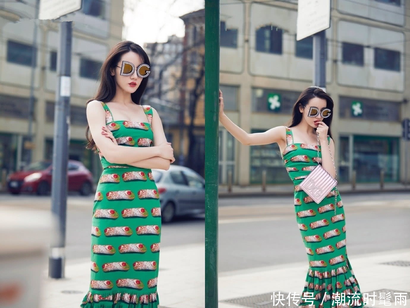 迪丽热巴真时髦！穿条绿色鱼尾裙也敢出门，网友：赶紧抱走吧！