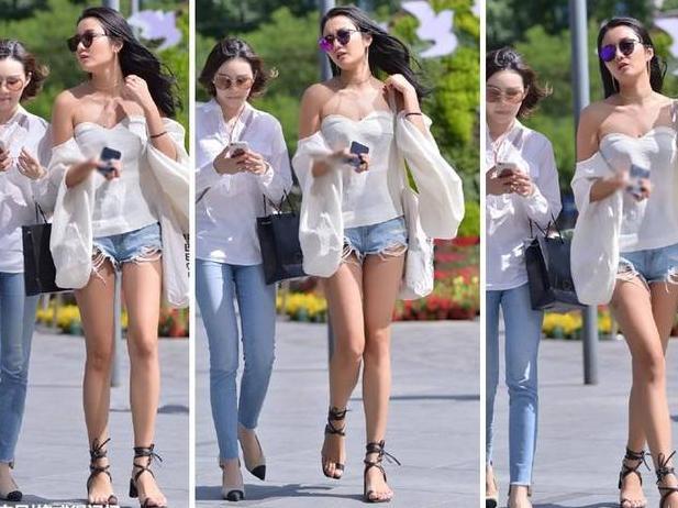 身穿“泡泡袖”的一字肩美女，肌肤白、身材高挑真的很美！