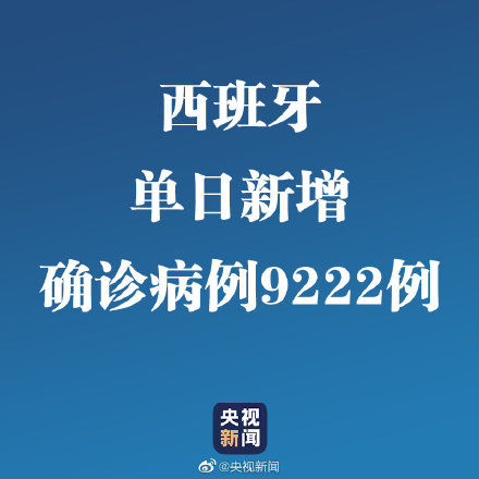  [新增]西班牙单日新增确诊病例9222例 累计确诊94417例