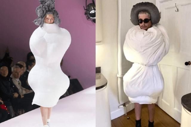  #出门#枕头也能当衣服？被单一裹就出门？时尚就是这么无厘头！