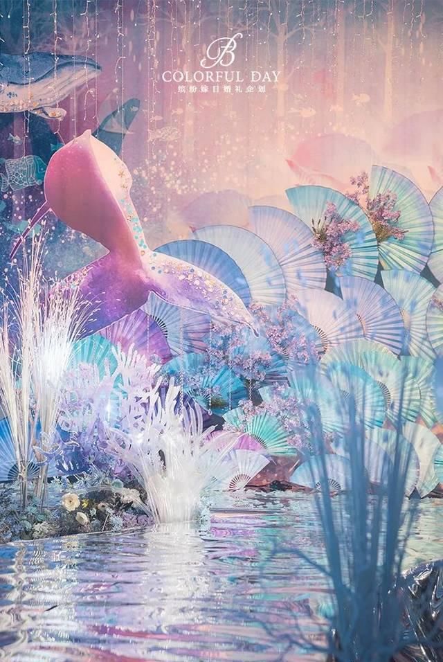  「海洋」神秘海洋风婚礼，用镜子完成海天交接，蓝紫色和白色的浪漫甜蜜