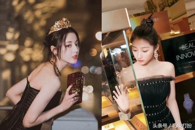 看了迪丽热巴的抹胸裙，再看关晓彤，女王和公主的差别一目了然