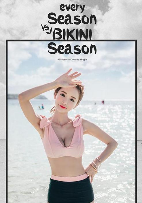 两个娇嫩丰盈的小姐姐，海滩撞衫同款比基尼泳衣，差距一目了然！