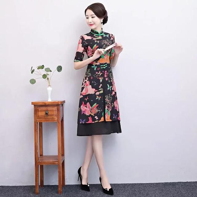 宽松中袖旗袍，轻松驾驭，增添女人韵味儿！