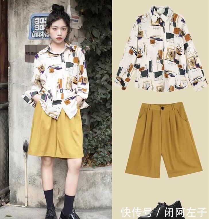  尽显■复古印花衬衫搭配小心机，个性时尚尽显文艺少女，出街回头率爆表