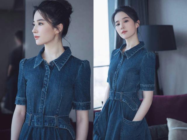 刘亦菲瘦回来了！变成尖下巴的刘天仙穿牛仔裙配丸子头仙气满满！