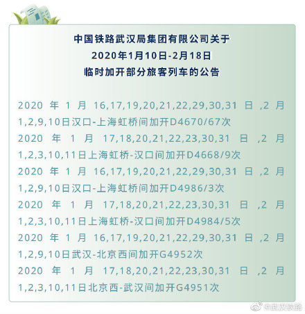  [加开]2020年1月10日-2月18日临时加开部分旅客列车