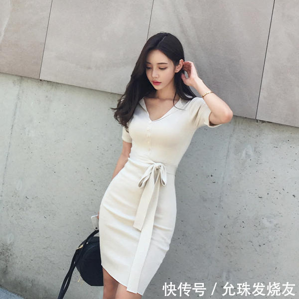 美腿物语:孙允珠简约古茶撞奶休闲衣裙