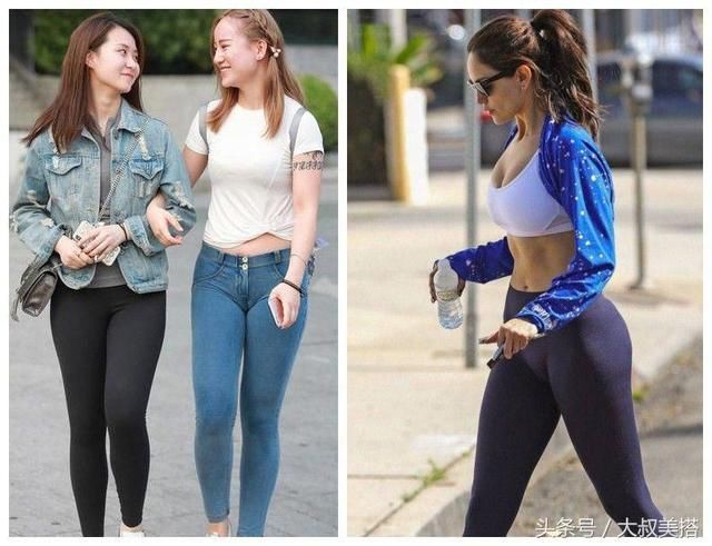 女人穿打底裤出门，记得避免3个“雷区”，穿成图2那样就尴尬了！