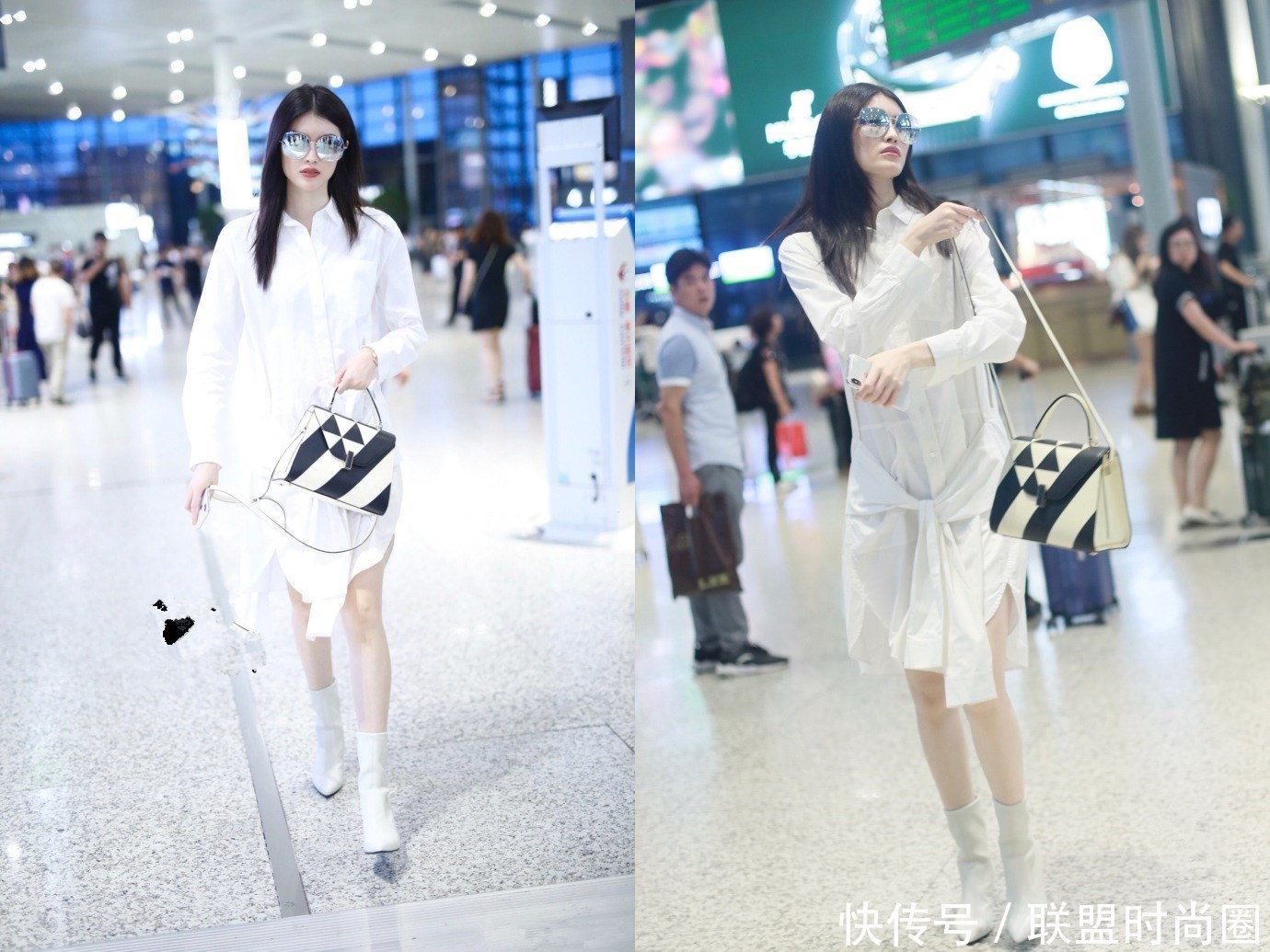 何穗只穿一件衬衫就去机场，惹得路人频回头，网友：必须满分！