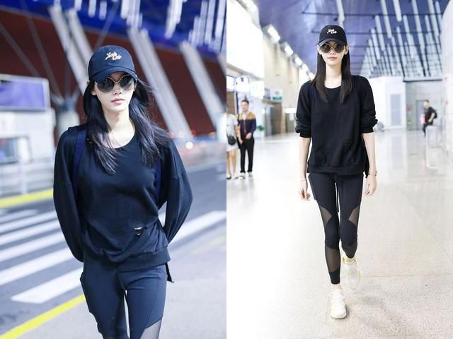 奚梦瑶穿健身裤去机场就算了，上身还穿出了“虎背熊腰”的效果!