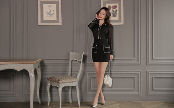 女神孙允珠，拂晓之星黑魔石雪纺微透衬衫