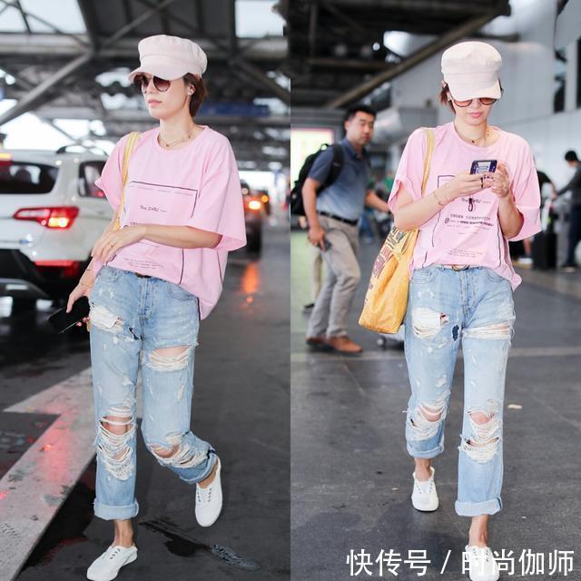 42岁马伊琍机场终于穿起了裙子，优雅出街清新似24岁，太会穿！