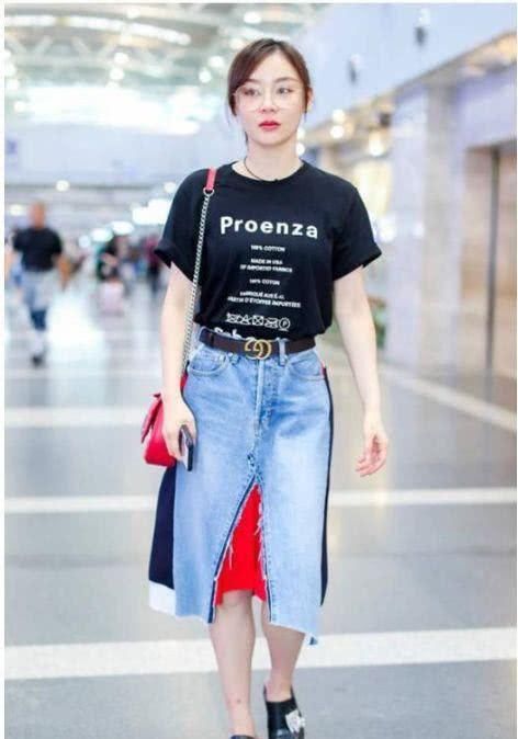 袁姗姗厉害了!穿拼接牛仔裙潮翻了，网友:这裙子我穿肯定丑哭