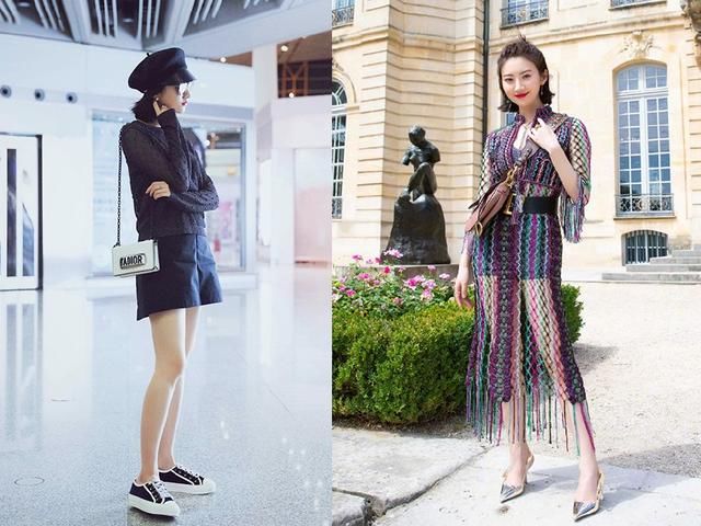 景甜越来越敢穿了，短裤外面套渔网裙，网友：小性感的民族风！