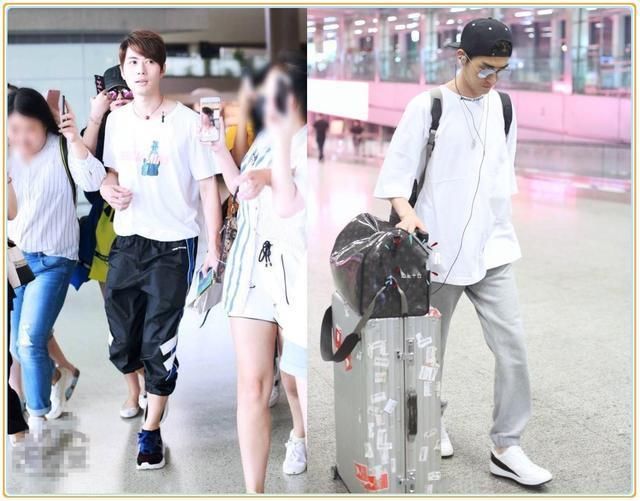 陈学冬张翰同穿运动裤走机场，网友：终于知道邋遢与精致的差距了