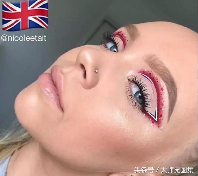 同一张脸，配上不同的国旗眼影，哪一张最美?我选中国!