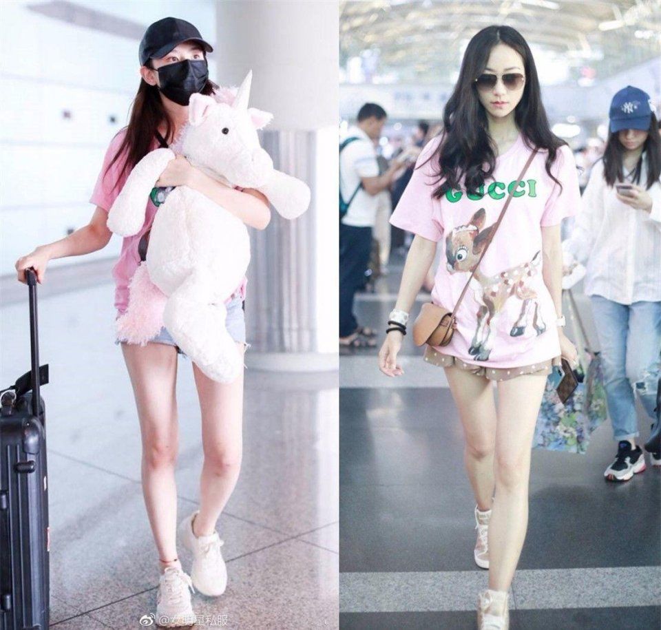 35岁韩雪比20岁宋祖儿还敢穿，这粉T恤搭短裤，裤子都快看不见了