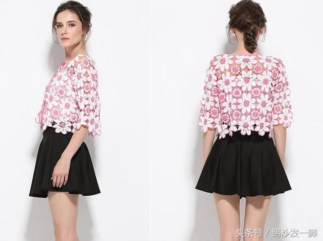 手工编织美极了欧美风镂空拼色宽松钩花小外套