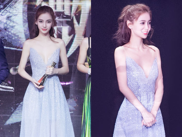 杨颖穿小蓝裙亮相，暴露了一双大长腿，网友：女神般的身材！