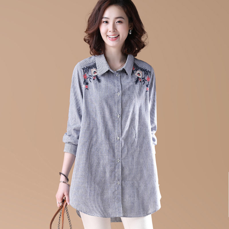 金秋老婆穿这样一件宽松文艺棉麻衫洋气显瘦,比真丝裙好看多了