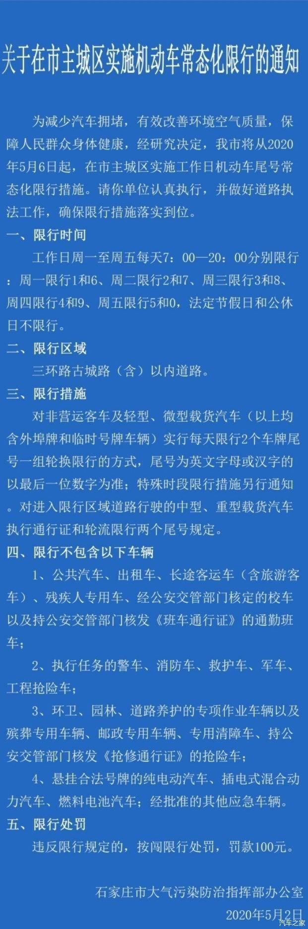  『假期』五一假期结束，石家庄率先开始尾号限行，其他城市可能保持跟进