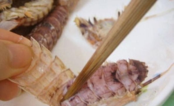 记住虾爬子上有个开关，虾肉一拉就出来