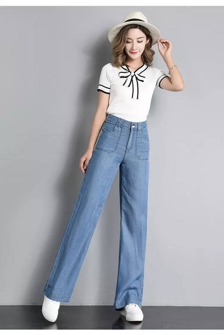 牛仔裤新款春秋2018宽腿阔脚韩版宽松弹力高腰显瘦阔腿裤长裤