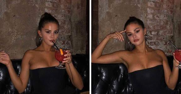 赛琳娜前往时装周，穿开叉裙好性感，不去看秀先去餐厅喝果汁？