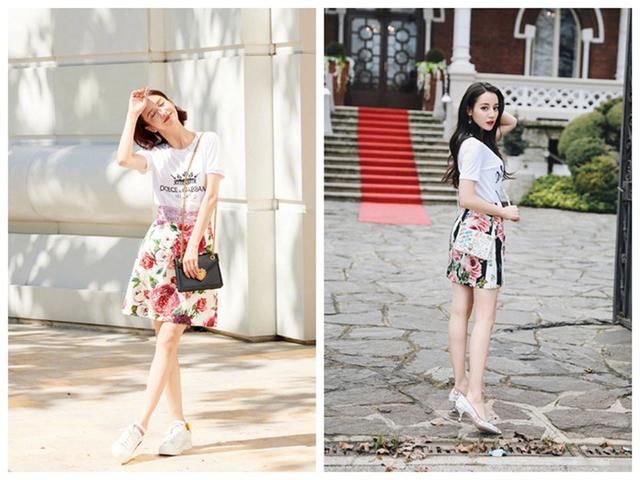 同穿半身印花裙，33岁佟丽娅与26岁迪丽热巴，怎么感觉热巴更好看