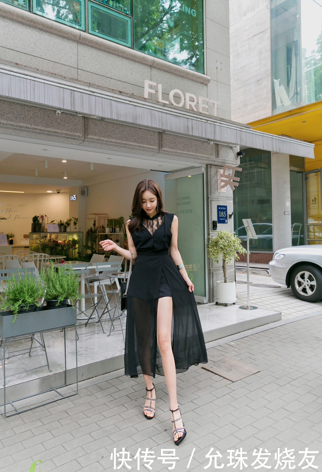 孙允珠暗夜蝙蝠轻盈薄纱分衩裙