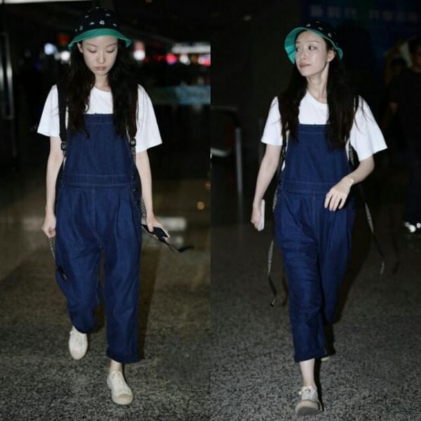 倪妮终于换风格啦!一条背带裤穿的太可爱，搭配渔夫帽清甜似学生