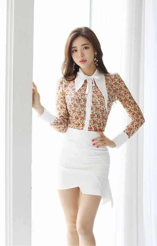 衬衫搭配白包臀裙, 小姐姐美如花儿