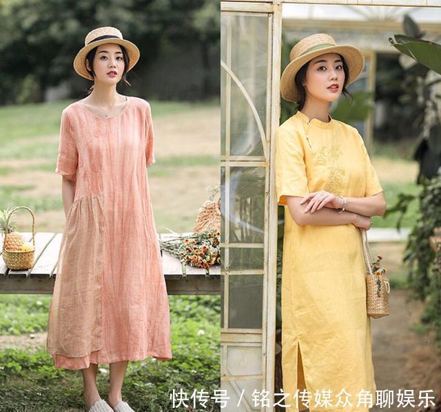 『古典美』不出意外!一条棉麻连衣裙纯净美好,春天穿上舒适又自然